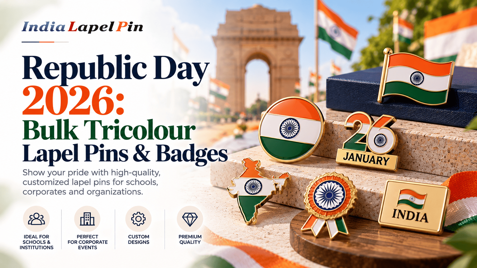 Tricolour lapel pins and badges for Republic Day
